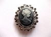 Brosa Camee Vintage cu Marcasite, 60x45mm, Bijuterie Fashion Eleganta
