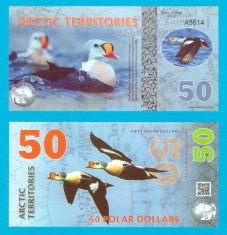 Teritoriile Arctice 50 Polar Dollars 2017 UNC 'Eider' serie: A5614; Bancnota Fantezie din seria 2017; (ROG CITITI DETALIILE!)