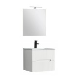Trent mobilier de baie 60 cm ceramică chiuvetă (2 sertare) cu oglindă 60x80 cm alb
