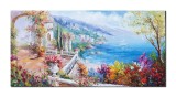 Cumpara ieftin Tablou living 140x70cm peisaj mediteranean pictat manual, Colt de rai, ulei pe panza, Valentin Pop