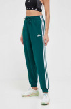 Adidas pantaloni de trening din bumbac culoarea verde, cu imprimeu