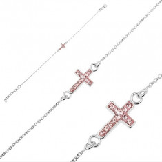 Brățară argint 925 - cruce cu zircon roz