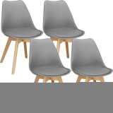 Set 4 scaune dining Verdhe gri cu perna tapitata si picioare din lemn