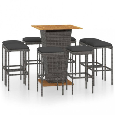 vidaXL Set mobilier bar de grădină cu perne, 9 piese, gri, poliratan foto