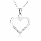 Colier ajustabil - lanț, contur inimă, zirconii transparente, argint 925