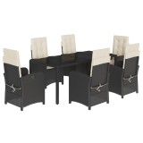 Set mobilier de gradina cu perne, 7 piese, negru, poliratan