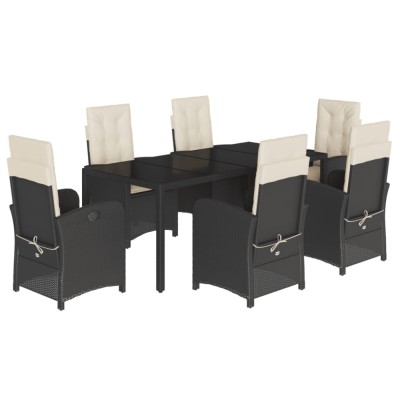 Set mobilier de gradina cu perne, 7 piese, negru, poliratan foto