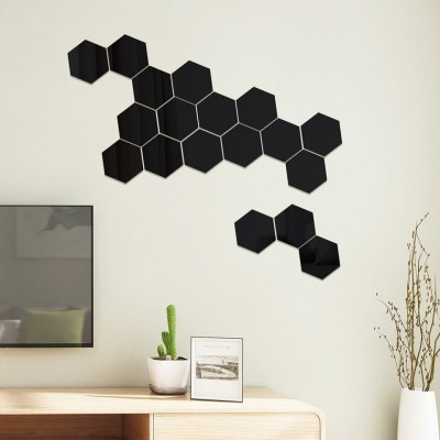 Set Oglinzi Acrilice Design Hexagon - Oglinzi Decorative M Size Black Luxury Home 12 bucati/set foto