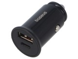 BASEUS Alimentator USB auto 12-24V cu USB A și USB C soclu, negru