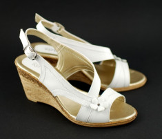 Sandale albe dama, din piele naturala cu platforma - S10A foto