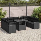 VidaXL Set canapele de grădină cu perne, 10 piese, negru, poliratan