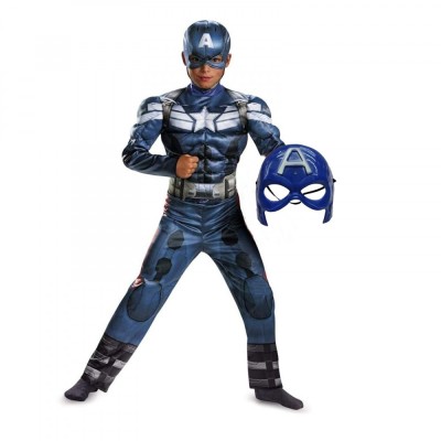 Costum Captain America KidMania&amp;reg; cu muschi pentru baieti 5-7 ani 110-120 cm foto