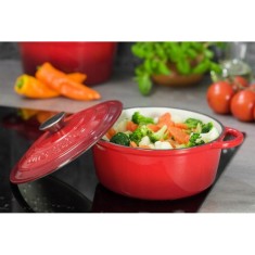 Oala din fonta emailata 2.4 litri, 21cm cratita cu capac, rosu, KingHoff
