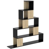HOMCOM Etajeră de depozitare, bibliotecă geometrică cu 5 niveluri, pentru birou, living, dormitor, negru și lemn natural | Aosom Romania
