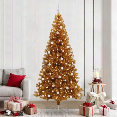 vidaXL Brad de Crăciun cu 300 LED cu suport Auriu 240 cm PET 3396646 foto