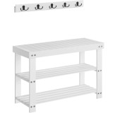 SONGMICS Set multifunctional pentru hol cu banca pentru pantofi si cuier, din bambus, 29x70x45 cm, alb Household NewTrend