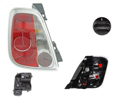 Stop spate lampa Fiat 500 (312), 03.2007-08.2015, spate, Stanga, cabrio, cu lampa ceata; P21W+PY21W+R10W; rama argintie; foto