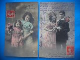 HOPCT 1729 COPII -TCV-ROMANTICA-FRANTA-LOT 2 CARTI POSTALE VECHI-CIRCULATE, Circulata, Printata