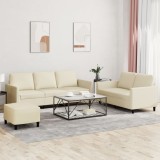 vidaXL Set de canapele cu perne, 3 piese, crem, piele ecologică
