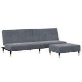 Canapea extensibila cu taburet, 2 locuri, gri inchis, catifea