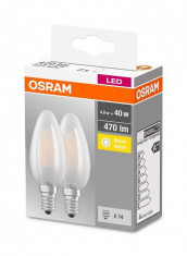 Set 2 becuri Led Osram, E14, LED BASE CLASSIC B, 4W (40W), 220-240V, 470 lumeni, lumina calda (2700K), durata de viata 10.000 ore, clasa energetica A+ foto