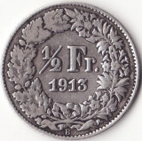 Moneda Elvetia - 1/2 Franc 1913 - Argint, Europa