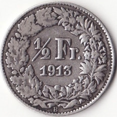 Moneda Elvetia - 1/2 Franc 1913 - Argint