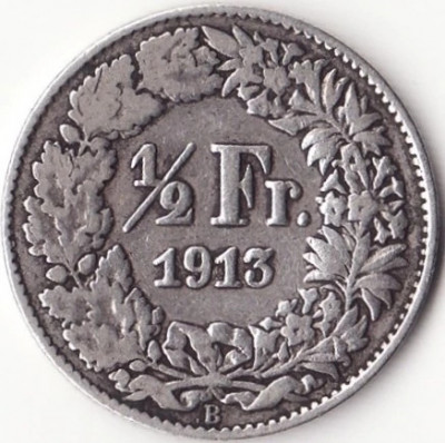 Moneda Elvetia - 1/2 Franc 1913 - Argint foto