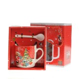 Cana rosie cu lingurita imprimeu craciun 200 ml