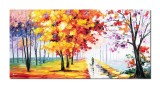 Cumpara ieftin Tablou peisaj stilizat pictat manual, Armonie pastela, 120x60cm ulei pe panza