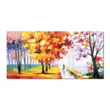 Tablou peisaj stilizat pictat manual, Armonie pastela, 120x60cm ulei pe panza