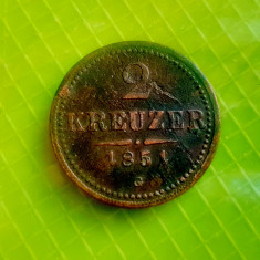 E879-Moneda veche 2 KREUZER 1851 G circulat Ardeal bronz stare buna.