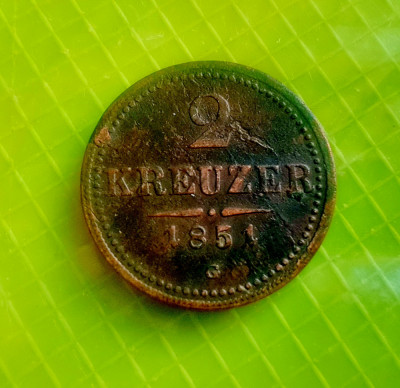 E879-Moneda veche 2 KREUZER 1851 G circulat Ardeal bronz stare buna. foto