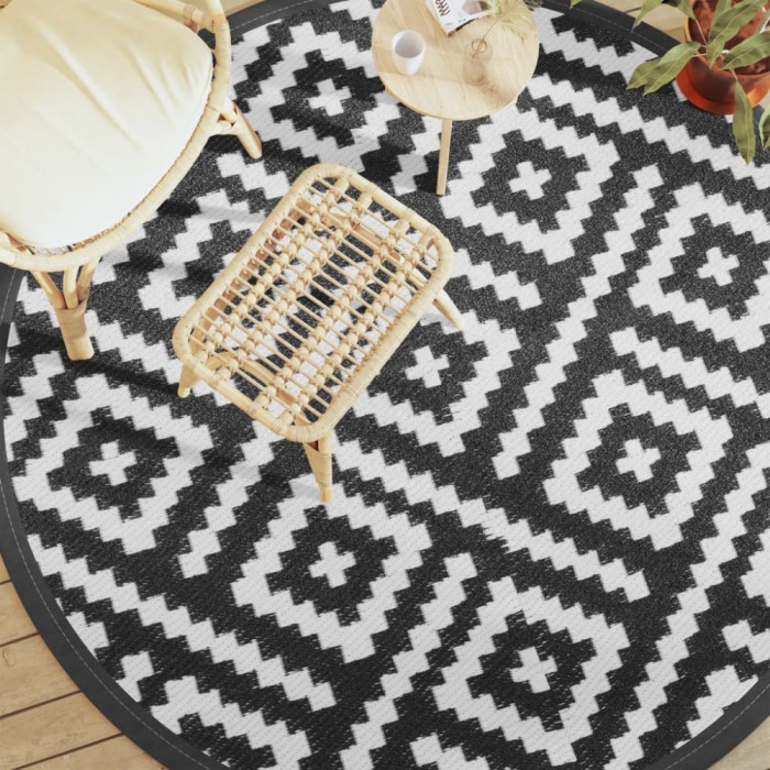 vidaXL Covor de exterior, ARAKIL alb și negru, &Oslash;200 cm, PP 368580