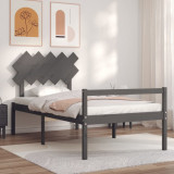 VidaXL Cadru de pat senior cu tăblie, 100x200 cm, gri, lemn masiv