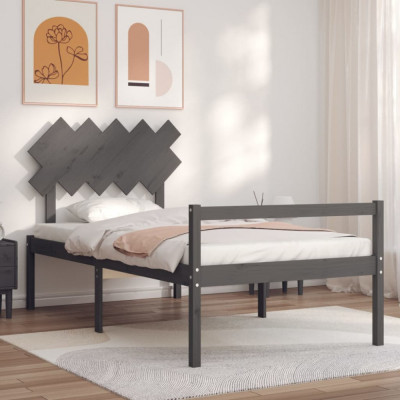 vidaXL Cadru de pat senior cu tăblie, 100x200 cm, gri, lemn masiv foto