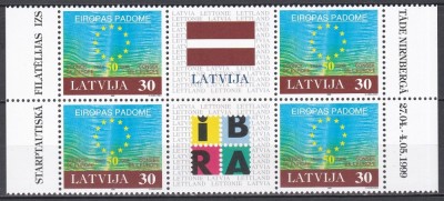 Letonia 1999 - A 50-a aniversare a Consiliului Europei, Bloc de 4 cu 2 Viniete, MNH foto