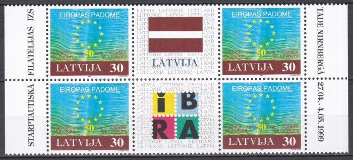 Letonia 1999 - A 50-a aniversare a Consiliului Europei, Bloc de 4 cu 2 Viniete, MNH