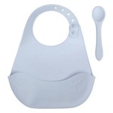 Bavetă cu Colector de Alimente și Linguriță din Silicon, Bleu, 22x28cm, 2 piese, CMCLASS