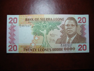 SIERRA LEONE 20 LEONES 1988 UNC- foto