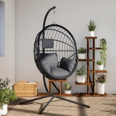 Scaun suspendat tip ou, cu suport, antracit, ratan si otel GartenMobel Dekor foto