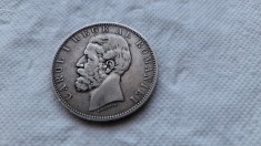1883-5 Lei-Carol I-Ag.-Kul.pe gat=6,5mm-Rege,6 stele-patina-st. Buna-RAR
