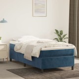 Cumpara ieftin Pat box spring cu saltea, albastru &icirc;nchis, 90x200 cm, catifea