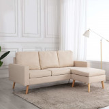 vidaXL Canapea cu 3 locuri și taburet, crem, material textil 288726