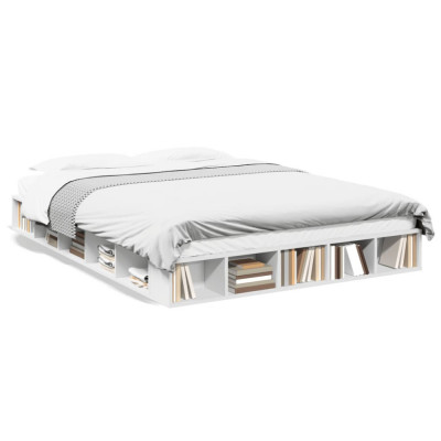 vidaXL Cadru de pat, alb, 160x200 cm, lemn prelucrat foto