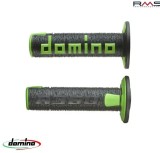 Set Mansoane Moto Cross Enduro Domino Negru/Verde 120mm, Cauciuc Termoplastic, ATV Scuter Motocicleta, Made in Italy