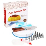 Set patiserie cu platou rotativ, 37 piese cu sabloane pentru ornarea prajiturilor Household NewTrend