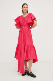 Cumpara ieftin MMC STUDIO rochie culoarea roz, midi, evazati