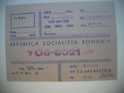 HOPCT 75190 SUCEAVA -RSR -CARTE POSTALA QSL RADIOAMATOR/RADIOAMATORI-CIRCULATA foto