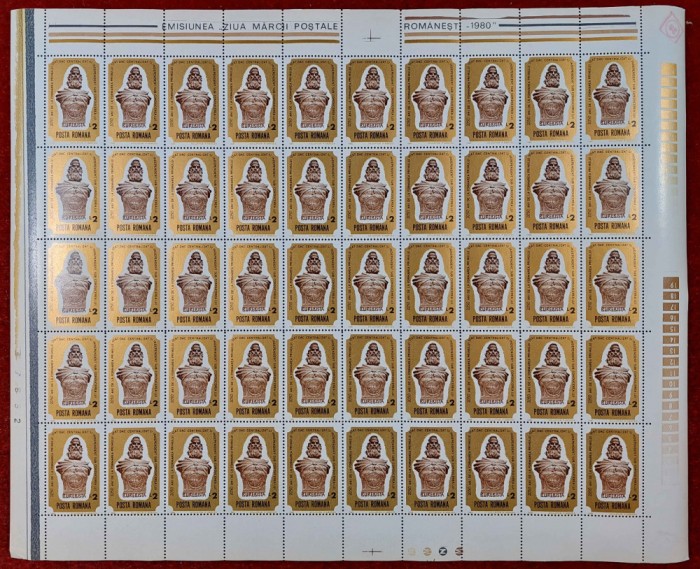 RO 1980 &quot; Ziua marcii postale romanesti &quot;, LP 1022 - in coala de 50 , MNH